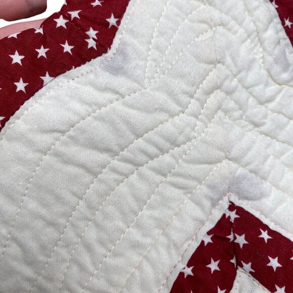 VTG Quilted table runner Maroon star print quilt handmade burgundy 4th july Patr - Picture 8 of 14